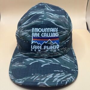 Lake Placid New York Baseball Hat Adjustable Camo "The Mountains Are Calling" EC